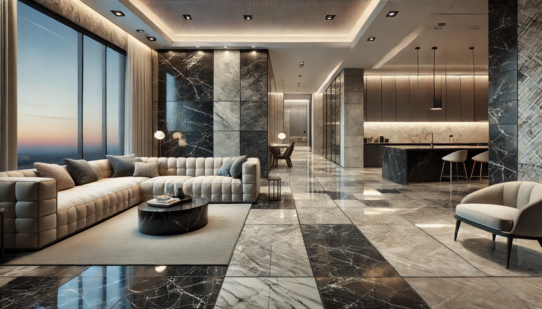DALL·E 2024-11-02 21.22.04 - A hyper-realistic image of a modern, luxurious home interior featuring diverse high-quality, realistic tiles in different areas. The living room has p